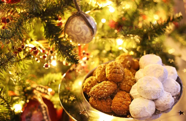 stock-photo-greek-melomakarona-kourabies-traditional-christmas-cookies-honey-nuts-sugar-buns